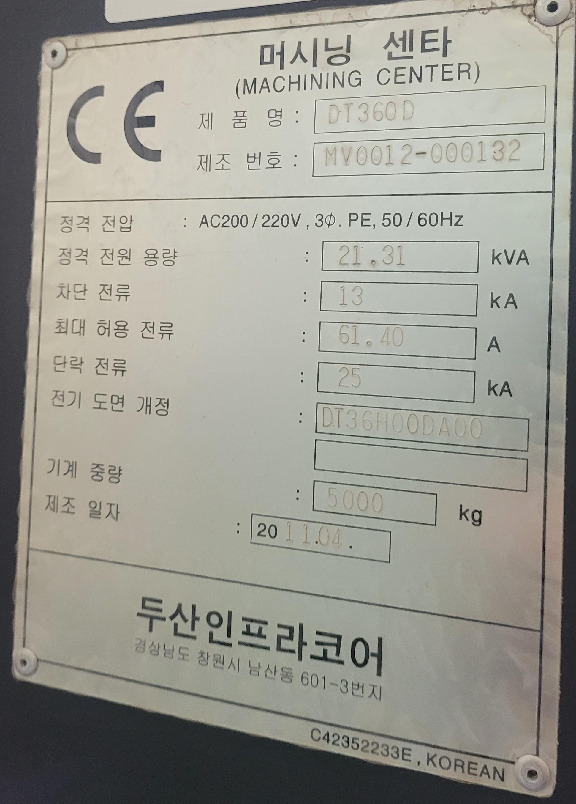 DOOSAN TWO-PALLET TAPPING CENTER DT360D 2011