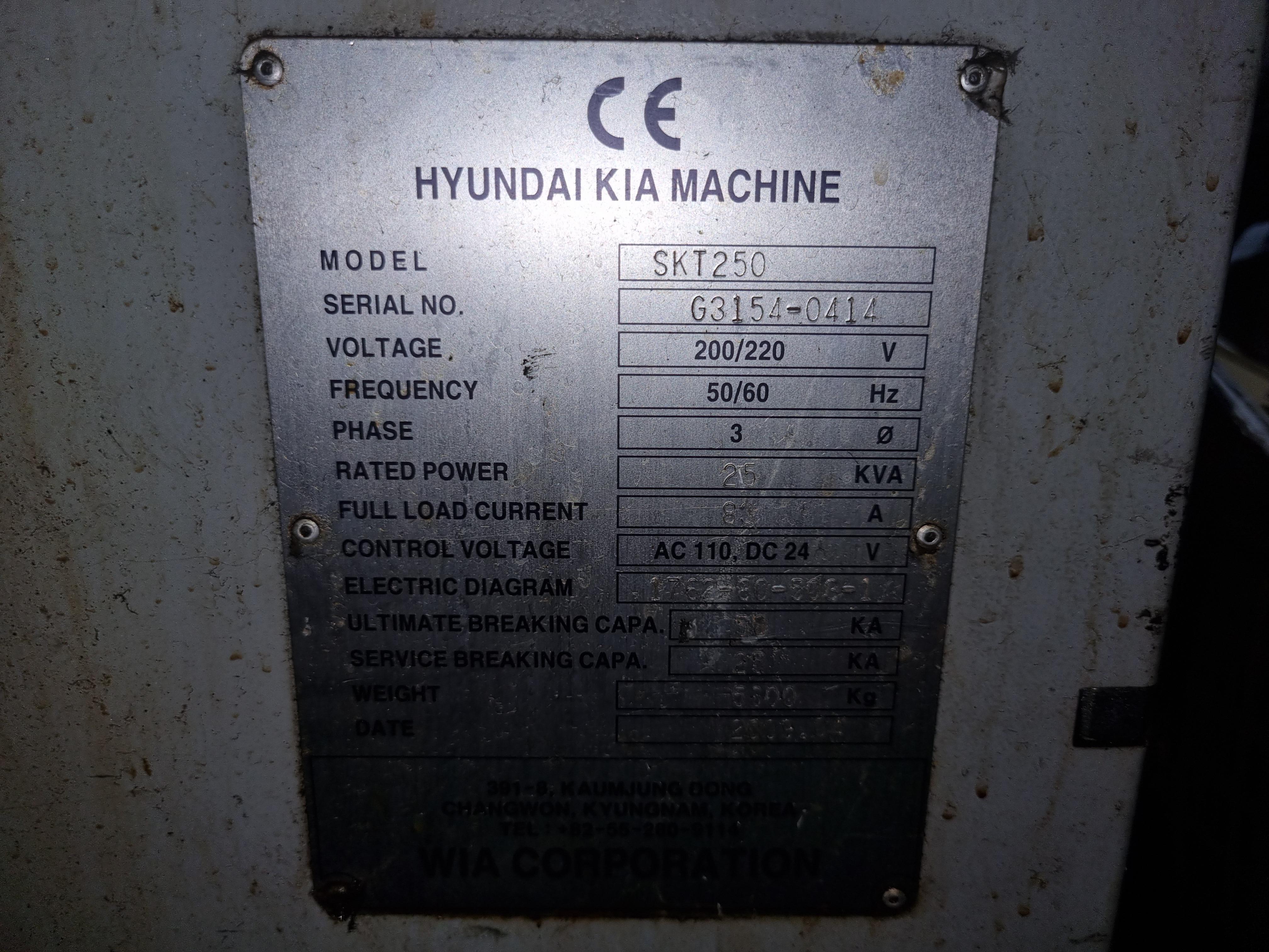 HYUNDAI-WIA 10" CNC LATHE SKT250 2009 GEAR YPE  CHIP CONVEYOR Q-SETTER